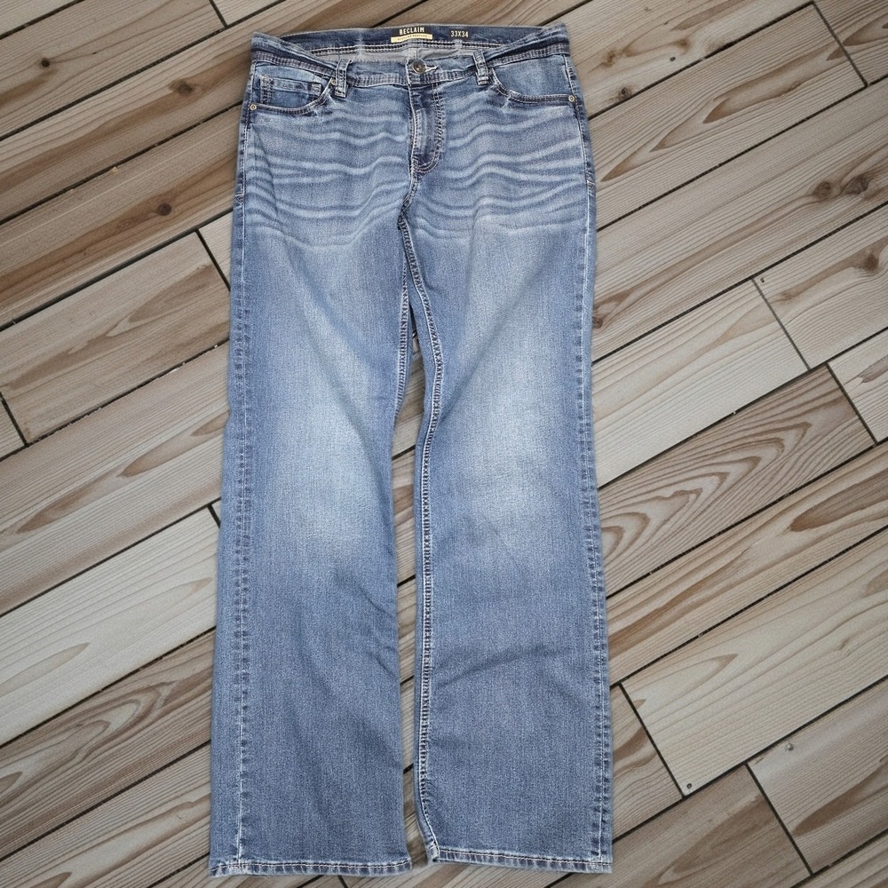 Reclaim Regular Bootcut Jeans Men's 33x34 Light Wash Stretch‎ Denim Classic